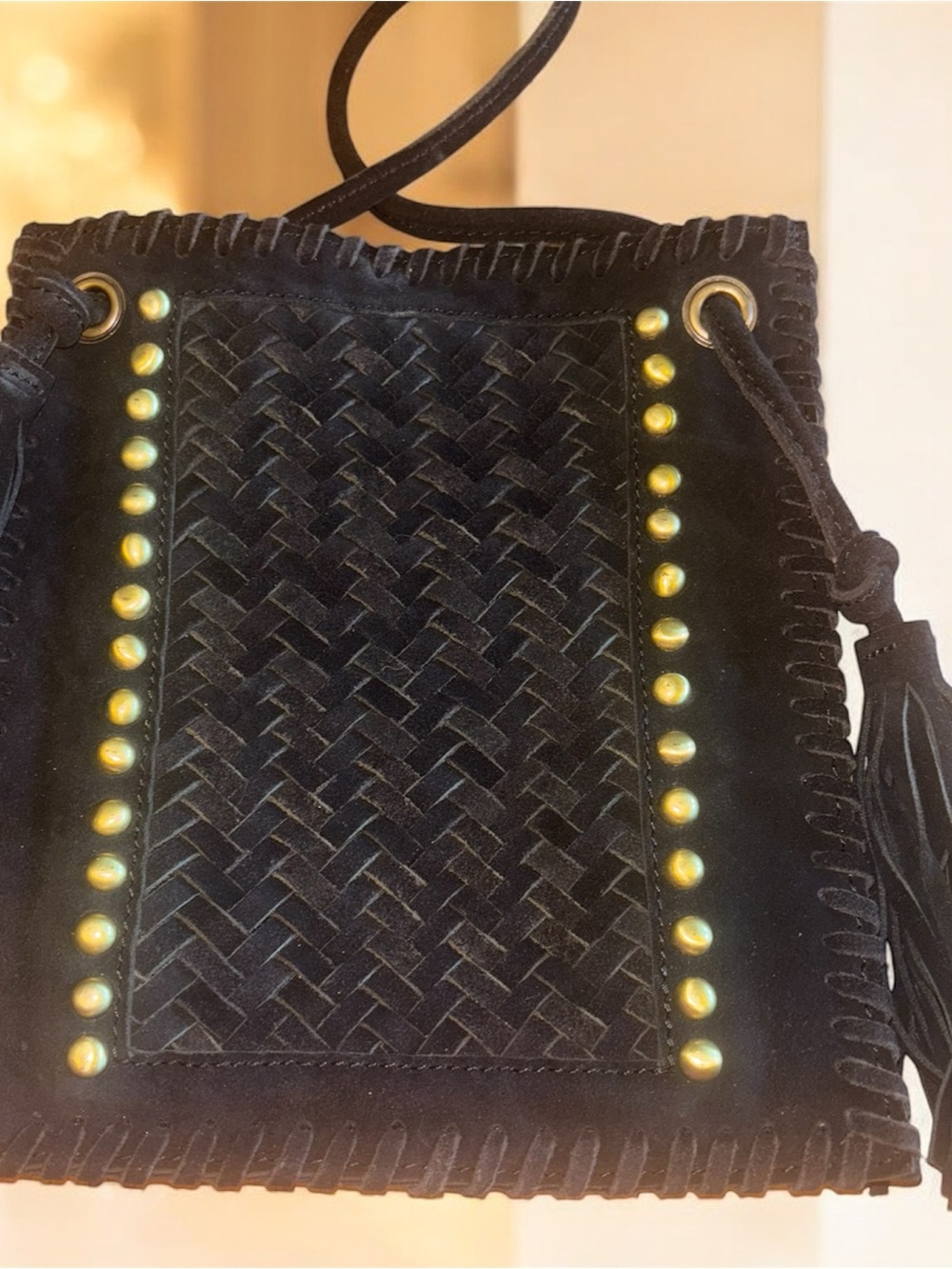 Crosstree lane black genuine cow suede leather crossbody bag